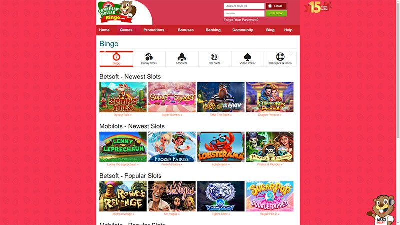 Canadian Dollar Bingo casino review & lobby